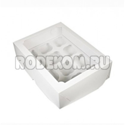 Упаковка c окном на 12 капкейков - Белая, 25*33*h11см. 