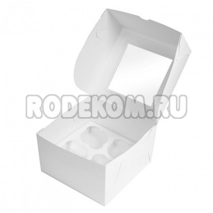 Коробка c окном на 4 капкейка - Белая