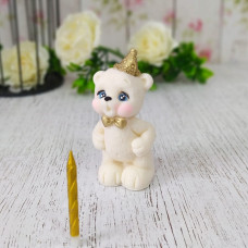 Фигурка из шок. глазури Мишка именинник + свеча белый/золото 