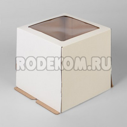 Коробка (23х23х22см) для торта с окном "Квадрат" МУ - Белая