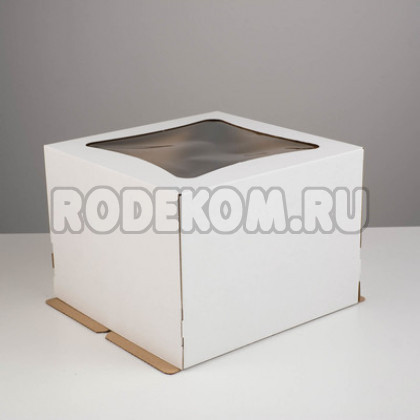 Коробка (27х27x20см) для торта с окном "Ромб"МУ - Белая