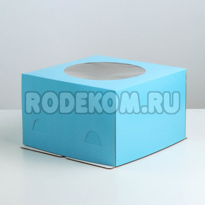 Коробка для торта с окном (30х30х19см) Голубая