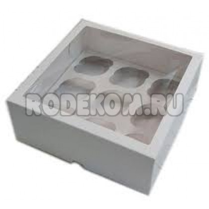 Упаковка с окном на 9 капкейков - Белая, 25*25*h10см. 