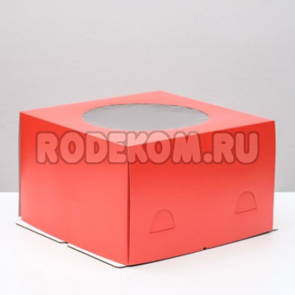 Коробка для торта с окном (30х30х19см), Красная