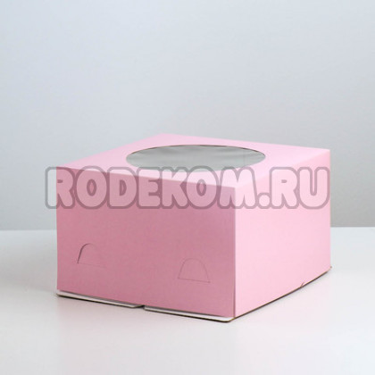 Коробка для торта с окном (30х30х19см) Розовая